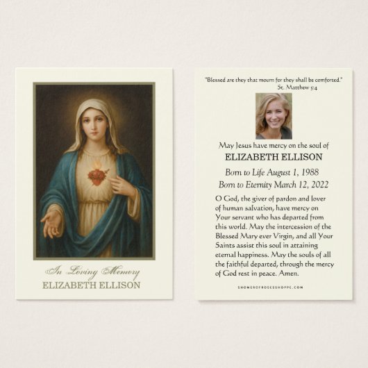 Onbevlekt Hart Maria Begrafenis Katholiek Gebed Visitekaartje (Voorkant /achterkant)