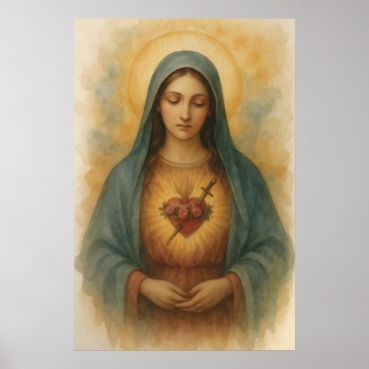 Onbevlekt Hart van Maria Aquarel Maria-art Poster (Voorkant)