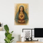 Onbevlekt Hart van Maria Aquarel Maria-art Poster (Thuiskantoor)