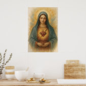 Onbevlekt Hart van Maria Aquarel Maria-art Poster (Keuken)