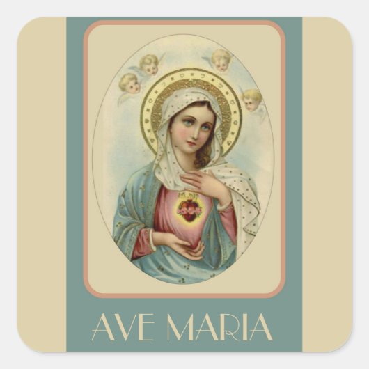 Onbevlekt Hart van Maria AVE MARIA Vierkante Sticker (Voorkant)