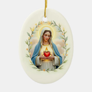 Onbevlekt Hart van Maria Gods Vrede en Zegeningen Keramisch Ornament