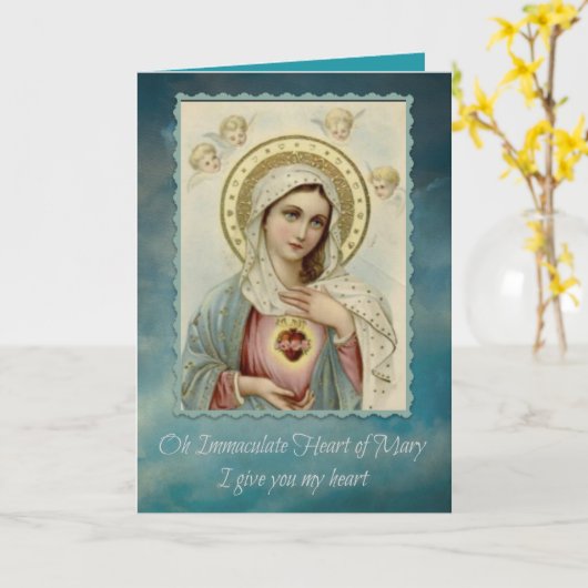 Onbevlekt Hart van Maria Notitie Kaart met gebed (Gele Bloem)