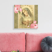 "Onbevlekt hart van Mary Pink Roses Lelies Sterren Canvas Afdruk (Insitu (Woonkamer))