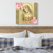 "Onbevlekt hart van Mary Pink Roses Lelies Sterren Canvas Afdruk (Insitu (Slaapkamer))