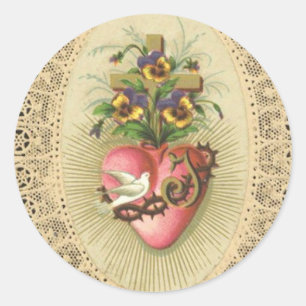 Onbevlekt Smartelijk Hart van Maagd Maria Kant Do Ronde Sticker