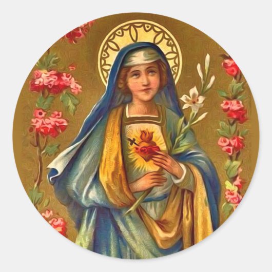  Onbevlekt & Verdrietig Hart van Maria Ronde Sticker (Voorkant)