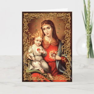 Onbevlekte Harten Madonna en Kind Kerst Kaart