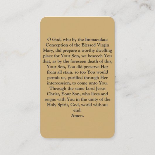 Onbevlekte Ontvangenis en Cherubs Gebed Kaart Visitekaartje (Achterkant)