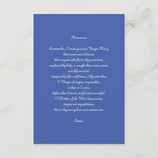 Onbevlekte Ontvangenis met Blauw Memorare Informatiekaartje (Achterkant)