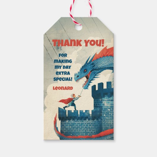 Onbevreesde Ridder en Draak Verjaardagsfeestje Cadeaulabel (Voorkant)