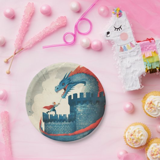 Onbevreesde Ridder en Draak Verjaardagsfeestje Papieren Bordje (Feest)