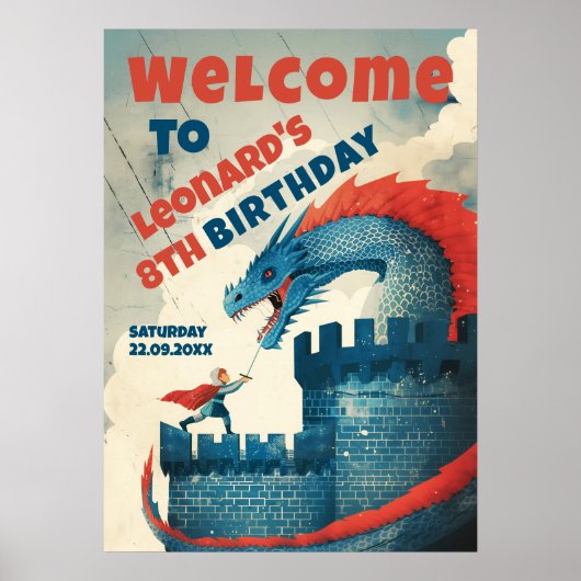 Onbevreesde Ridder en Draak Welkomstbord Poster (Voorkant)