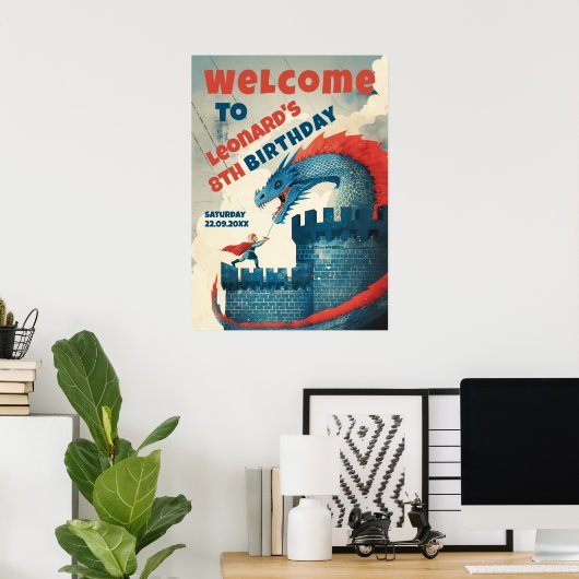 Onbevreesde Ridder en Draak Welkomstbord Poster (Thuiskantoor)