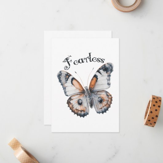 Onbevreesde Vlinder Waterverf Grafisch Ontwerp, An Notitiekaartje (Voorkant / Achterkant in situ)