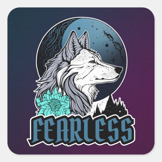 Onbevreesde witte wolf onder de maan empowerment vierkante sticker (Voorkant)