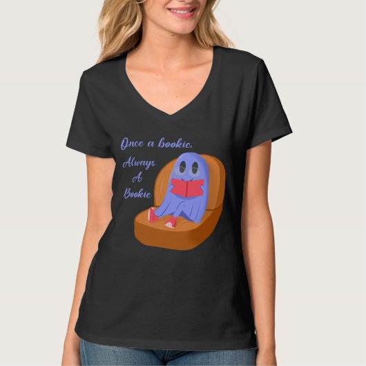 Once a Bookie Always a Bookie Cute Ghost Reading T-shirt (Voorkant)
