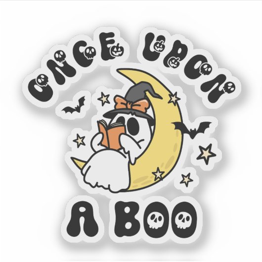 Once Upon a Boo Schattige Ghost tijdens het lezen  Sticker (Voorkant)