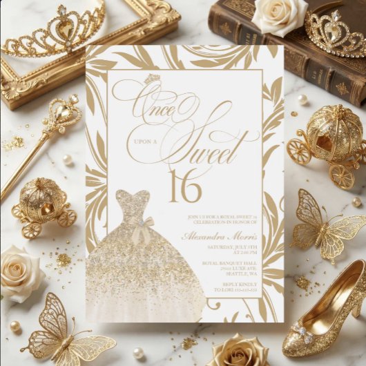 Once Upon a Sweet 16 Gold Princess Birthday Kaart