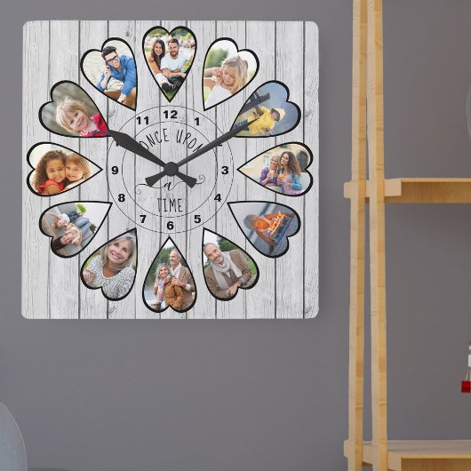 Once Upon a Time 12 Hartvormige Foto Grijze Houten Vierkante Klok