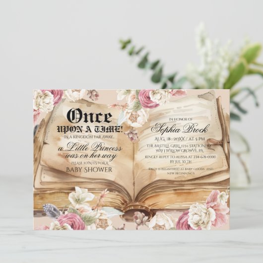 Once Upon A Time Book Baby Shower Kaart (Staand voorkant)