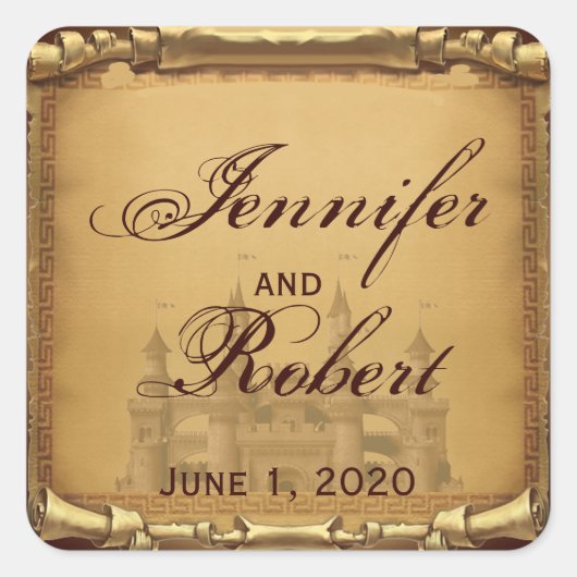 Once Upon a Time Bruiloft Envelope Seal Vierkante Sticker (Voorkant)
