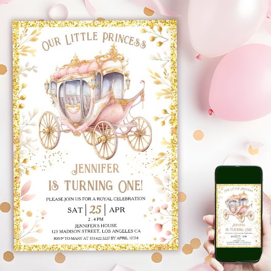 Once Upon a Time Carriage Prinses 1e Verjaardag Kaart