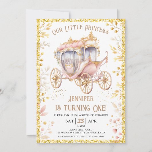 Once Upon a Time Carriage Prinses 1e Verjaardag Kaart (Voorkant)