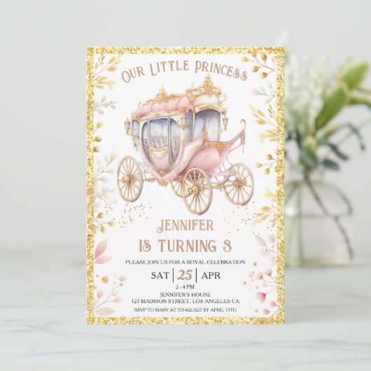 Once Upon a Time Carriage Prinses 3e Verjaardag Kaart (Staand voorkant)