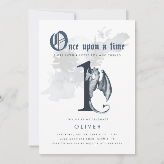 Once Upon a Time | Draak 1e Verjaardagsuitnodiging Kaart (Voorkant)