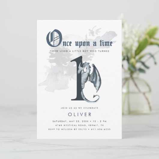 Once Upon a Time | Draak 1e Verjaardagsuitnodiging Kaart (Staand voorkant)