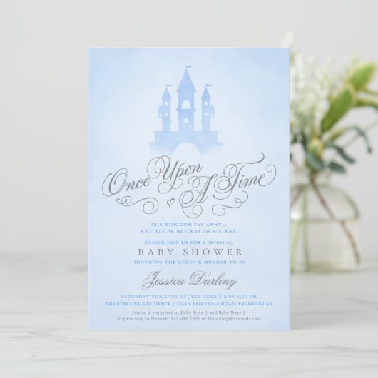 Once Upon A Time Fairytale Castle Boy Baby Shower Kaart (Staand voorkant)