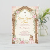 once upon a time fairytale frame gold baby shower kaart (Staand voorkant)