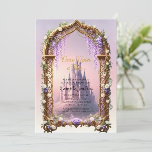once upon a time fairytale magical royal pink kaart (Staand voorkant)
