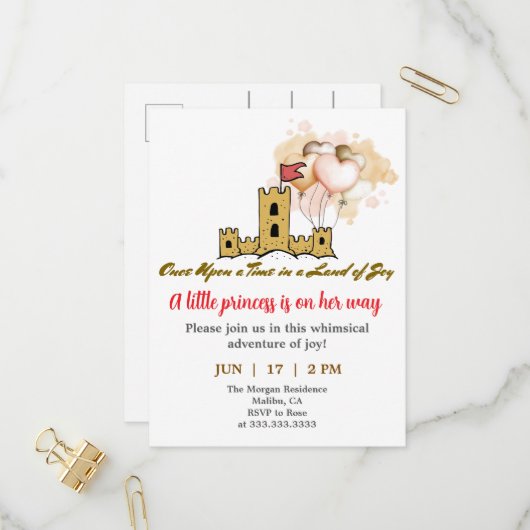 Once Upon a Time in a Land of Joy Uitnodiging Briefkaart (Voorkant / Achterkant in situ)