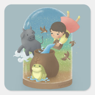 Once Upon a Time: Kong-jwi & Pat-jwi illustratie Vierkante Sticker