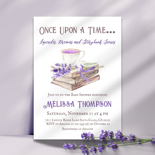 Once Upon a Time - Lavender Storybook Baby shower Kaart