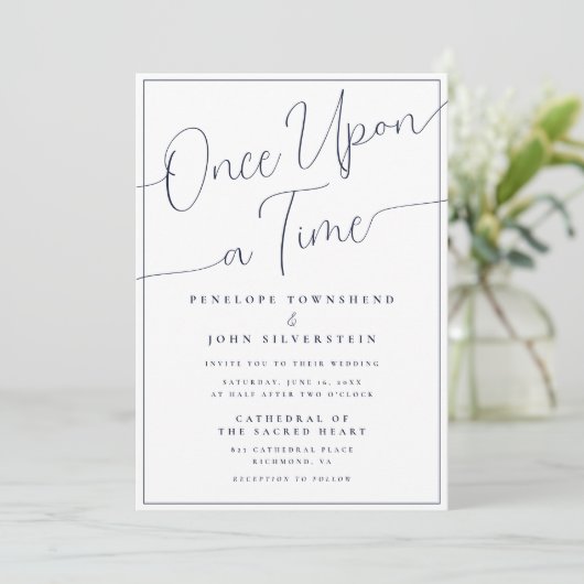 Once Upon A Time Minimalist Script Wedding Kaart (Staand voorkant)