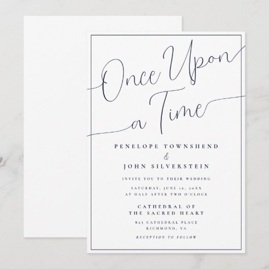 Once Upon A Time Minimalist Script Wedding Kaart (Voorkant / Achterkant)