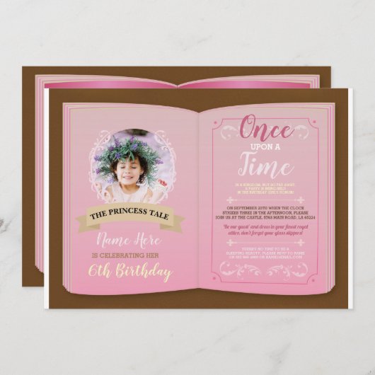 Once Upon A Time Photo Verjaardag Roze Verhaal Boe Kaart (Voorkant / Achterkant)