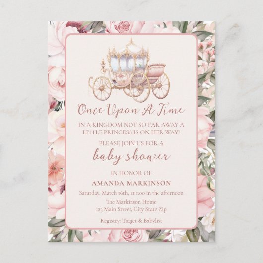 Once Upon a Time Pink Princess Baby shower Briefkaart (Voorkant)