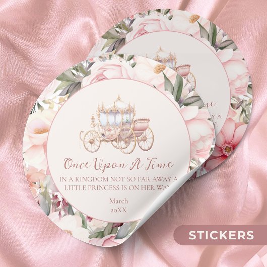 Once Upon a Time Pink Princess Baby shower Ronde Sticker