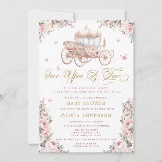 Once Upon a Time Princess Carriage Baby shower Kaart (Voorkant)