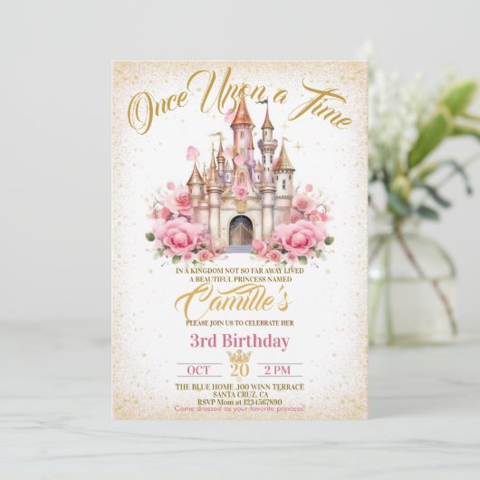 Once Upon A Time Princess Girl verjaardagsuitnodig Kaart (Staand voorkant)