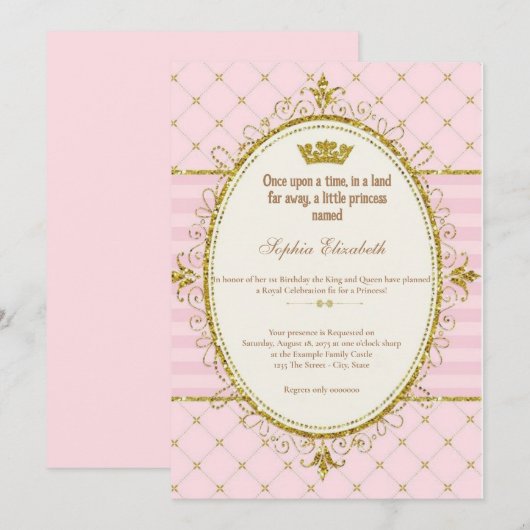 Once Upon a Time Prinses 1e verjaardag Uitnodiging (Voorkant / Achterkant)