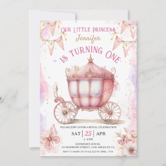 Once Upon a Time Prinses Carriage 1e Verjaardag Kaart (Voorkant)