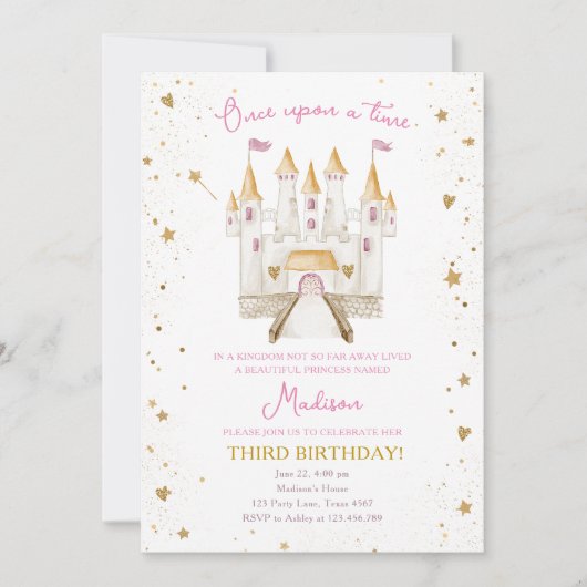 Once Upon a Time Prinses Kasteel Meisje Verjaardag Kaart (Voorkant)