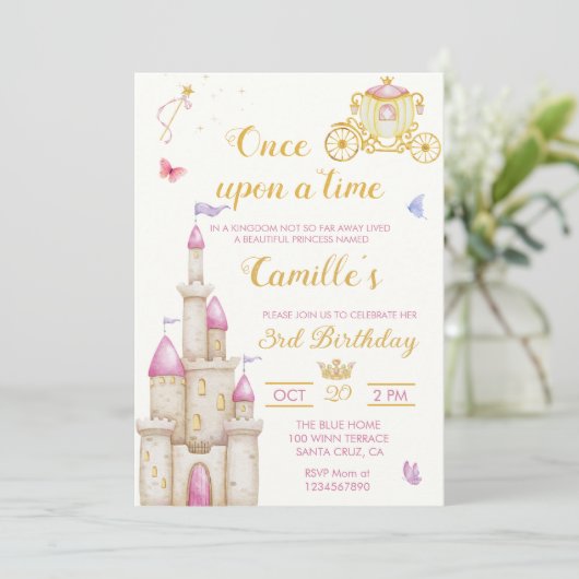 Once Upon a Time Prinses verjaardag Uitnodiging (Staand voorkant)