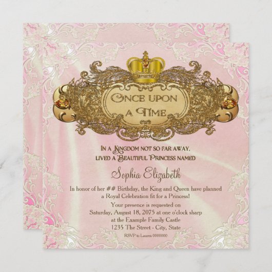 Once Upon a Time Prinses Verjaardagsfeestje Kaart (Voorkant / Achterkant)