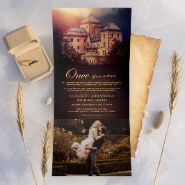 Once Upon a Time Sprookjesachtig Kasteel Bruiloft  Drieluik Uitnodiging